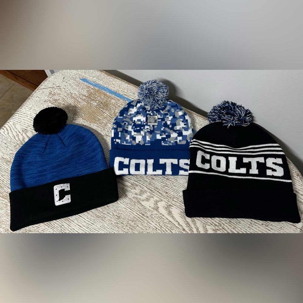 Colts Blue, White and  Black Beanie Set